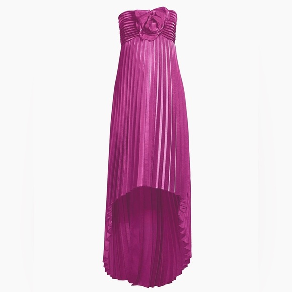 One33 Social Rosette Pleated Strapless High-Low Midi Dress Fuscia Size 2 - Picture 5 of 6